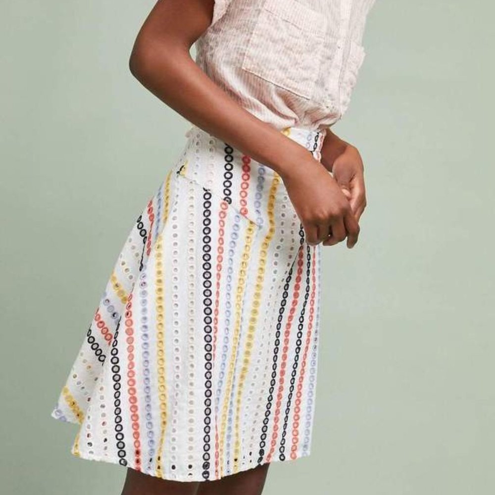 Anthropologie Eva Franco Colorful Eyelet  Mini Skirt NWT